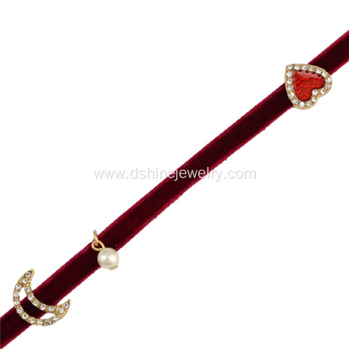 Multi-layer Wrapped Velvet Choker Heart charms Tie Necklace